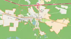 Mapa konturowa Torzymia, blisko centrum na lewo znajduje się punkt z opisem „Torzym”