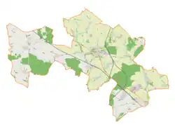 Mapa konturowa gminy Toszek, w centrum znajduje się punkt z opisem „Toszek”