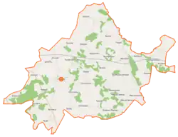 Mapa konturowa gminy Troszyn, w centrum znajduje się punkt z opisem „Choromany”