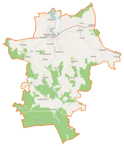 Mapa konturowa gminy Trzcińsko-Zdrój, w centrum znajduje się punkt z opisem „Piaseczno”