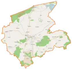 Mapa konturowa gminy Trzebiatów, u góry znajduje się punkt z opisem „Roby”