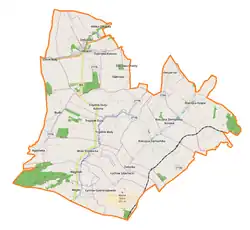 Mapa konturowa gminy Trzydnik Duży, po prawej nieco na dole znajduje się punkt z opisem „Rzeczyca”