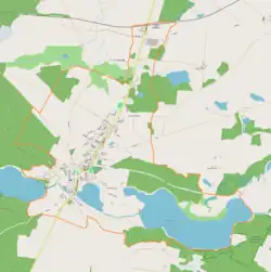 Mapa konturowa Tuczna, w prawym dolnym rogu znajduje się punkt z opisem „Nad Jeziorem Liptowskim”