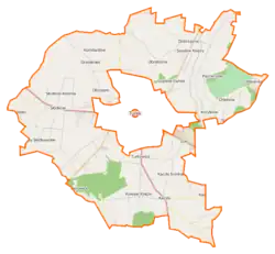 Mapa konturowa gminy wiejskiej Turek, blisko centrum na lewo znajduje się punkt z opisem „Cisew”