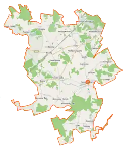 Mapa konturowa gminy Turośń Kościelna, u góry po lewej znajduje się punkt z opisem „Topilec”