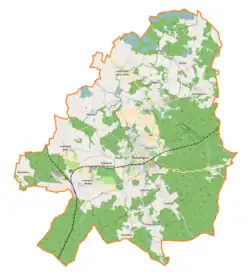 Mapa konturowa gminy Twardogóra, blisko centrum na dole znajduje się punkt z opisem „Torfowisko koło Grabowna”