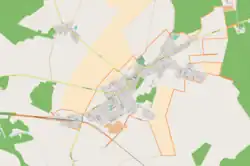 Mapa konturowa Tychowa, po lewej nieco na dole znajduje się punkt z opisem „Tychowo”