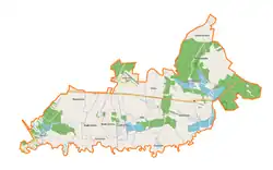 Mapa konturowa gminy Ułęż, blisko centrum na prawo znajduje się punkt z opisem „Brzozowa”