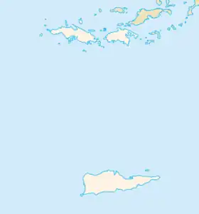 Mapa konturowa Wysp Dziewiczych Stanów Zjednoczonych, na dole znajduje się punkt z opisem „Cruzan Rum”