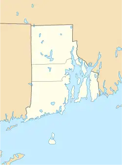 Mapa konturowa Rhode Island, u góry znajduje się punkt z opisem „Woonsocket”