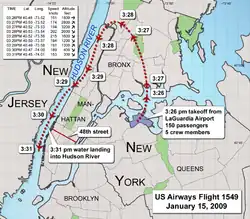 The aircraft headed approximately north after takeoff, then wheeled anti-clockwise to follow the Hudson Southwards