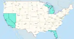 Mapa z zaznaczonymi stanami z legislacją dotyczącą autonomicznych samochodów