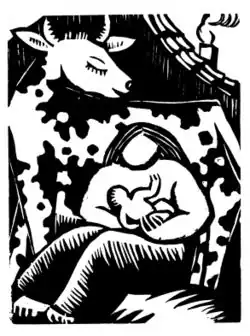 Kuh und Frau mit Kind, 1918, drzeworyt