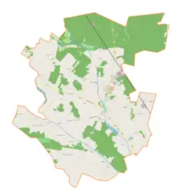 Mapa konturowa gminy Ujazd, blisko centrum na prawo znajduje się punkt z opisem „Ujazd”