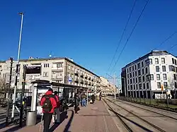 Widok na północ od przystanku tramwajowego „Rondo Matecznego”