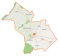 Mapa konturowa gminy Unisław, po prawej znajduje się punkt z opisem „Stablewice”