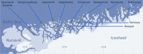 Nutaarmiut na tle innych osad w Zatoce Baffina