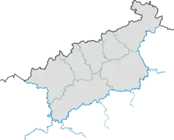 Mapa konturowa kraju usteckiego, po prawej znajduje się punkt z opisem „Roudnice nad Labem”