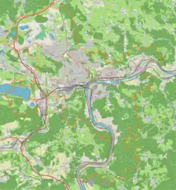 Mapa konturowa Uścia nad Łabą, w centrum znajduje się punkt z opisem „Ústí nad Labem-Střekov”