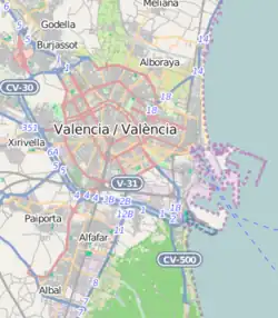 Mapa konturowa Walencji, w centrum znajduje się punkt z opisem „València Norte”