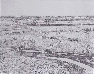 Nizina La Crau koło Arles z małym pociągiem (1888), Muzeum Brytyjskie