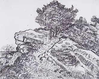 Skaliste wzgórze z drzewem – Montmajour (1888), Muzeum Vincenta van Gogha