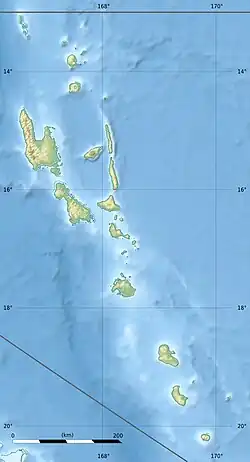 Mapa konturowa Vanuatu, u góry nieco na lewo znajduje się punkt z opisem „Wyspy Banksa”