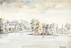 Pałac Abramowiczów i wieża na wyspie, rys. N. Ordy, 1875-77