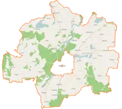 Mapa konturowa gminy wiejskiej Wągrowiec, blisko centrum na prawo znajduje się punkt z opisem „Rgielsko”