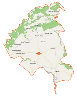 Mapa konturowa gminy Wąpielsk, po lewej znajduje się punkt z opisem „Tomkowo”