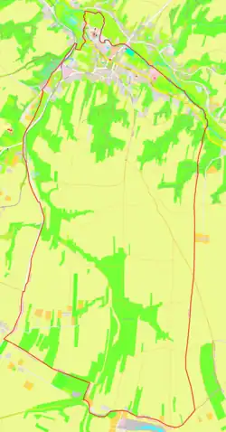 Mapa konturowa Wąwolnicy, u góry nieco na lewo znajduje się punkt z opisem „Wąwolnica”