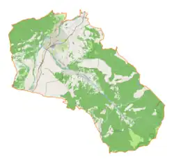 Mapa konturowa gminy Węgierska Górka, po lewej znajduje się punkt z opisem „Cisiec”
