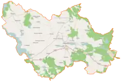 Mapa konturowa gminy Węgorzyno, u góry nieco na lewo znajduje się punkt z opisem „Sielsko”