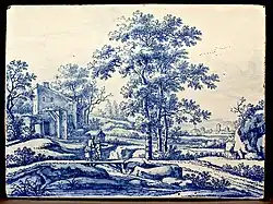 Krajobraz z rzeką – kafel, wyrób z Delftu, XVII w.