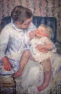 Mary Cassatt, Matka zamierzająca umyć swe śpiące dziecko, 1880