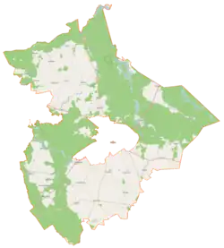 Mapa konturowa gminy wiejskiej Wałcz, blisko centrum po lewej na dole znajduje się punkt z opisem „Strączno”