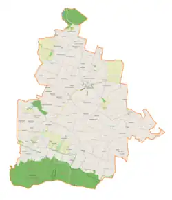 Mapa konturowa gminy Waśniów, po lewej znajduje się punkt z opisem „Wojciechowice”