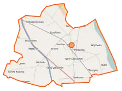 Mapa konturowa gminy Waganiec, blisko centrum na lewo znajduje się punkt z opisem „Michalin”