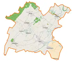 Mapa konturowa gminy Walce, blisko centrum na dole znajduje się punkt z opisem „Walce”