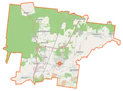 Mapa konturowa gminy Wasilków, blisko centrum na lewo u góry znajduje się punkt z opisem „Wólka Poduchowna”
