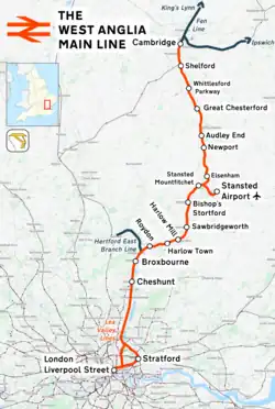 Mapa przebiegu linii kolejowej