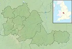 Mapa konturowa West Midlands, na dole znajduje się punkt z opisem „źródło”, natomiast blisko centrum na prawo znajduje się punkt z opisem „ujście”