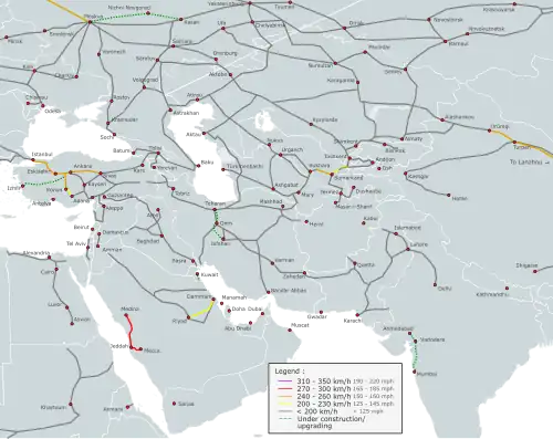 Azja Centralna, częściowo południowa i Bliski Wschód (aktualne)