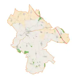 Mapa konturowa gminy Wiązów, blisko centrum na prawo u góry znajduje się punkt z opisem „Częstocice”