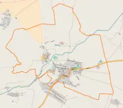 Mapa konturowa Wiązowa, na dole znajduje się punkt z opisem „Wiązów”