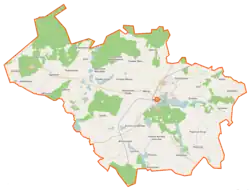 Mapa konturowa gminy Więcbork, na dole po prawej znajduje się punkt z opisem „Pęperzyn”