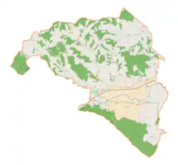 Mapa konturowa gminy Wiśniowa, blisko centrum na prawo u góry znajduje się punkt z opisem „Niewodna”