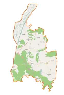 Mapa konturowa gminy Widuchowa, w centrum znajduje się punkt z opisem „Parafiapw. św. Judy Tadeusza w Lubiczu”