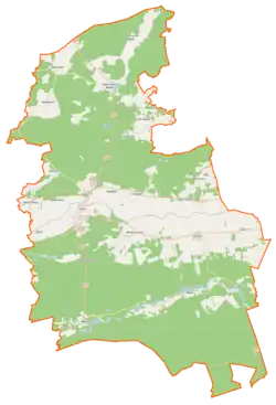 Mapa konturowa gminy Wieleń, blisko centrum po lewej na dole znajduje się punkt z opisem „Potrzebowice”