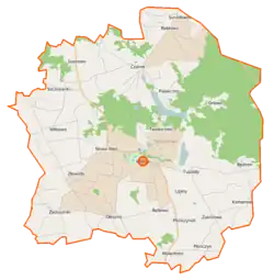 Mapa konturowa gminy Wielgie, blisko centrum na prawo u góry znajduje się punkt z opisem „Piaseczno”